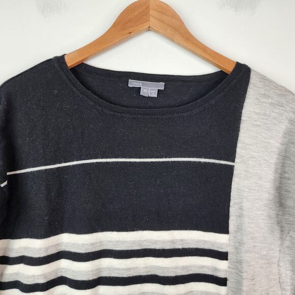 Vince Colorblock Stripe Merino Sweater XS Lightweight Wool Black Gray - Picture 3 of 7